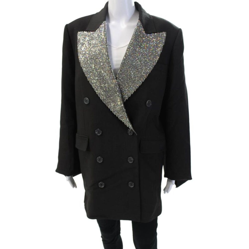 Khaite Women's Long Sleeves Rhinestone Double Breasted Jacket Black Size 4